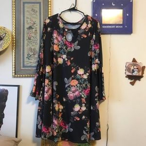Pink Clove Long Sleeve Printed Floral Swing Dress